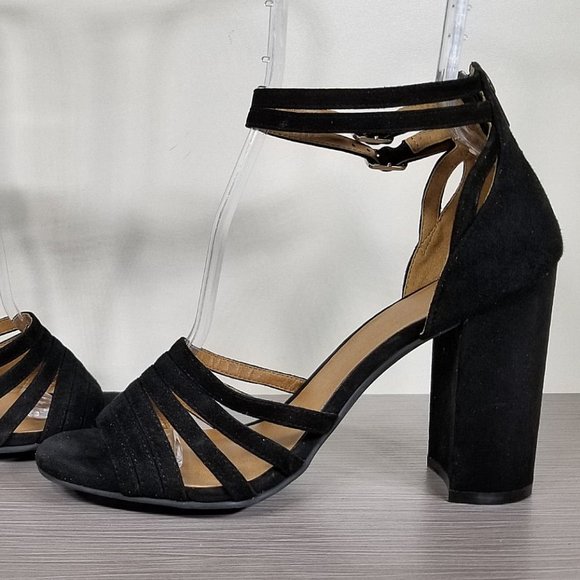 BP. Gaby Ankle Strap Sandal, Black Suede, Womens Various Sizes - Picture 6 of 10